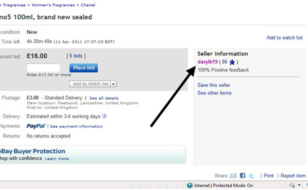 eBay seller information