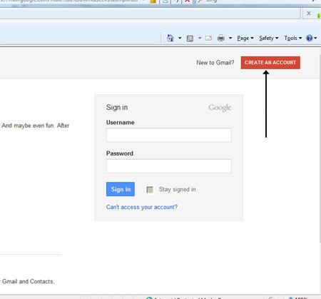 Create an account button