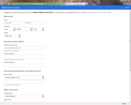 Microsoft account details
