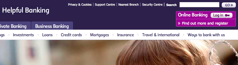 Register button on the NatWest homepage
