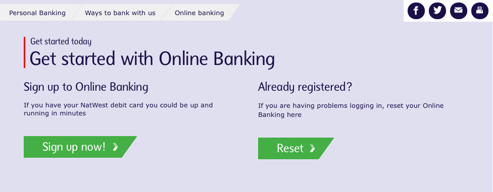 Signing up for NatWest internet banking