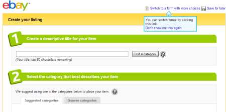 Ebay Create your listing