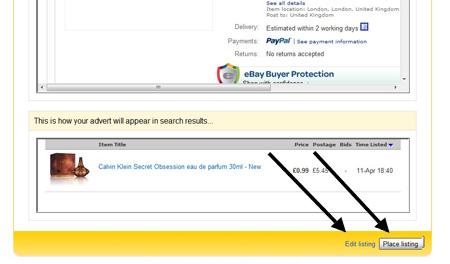 Ebay place listing