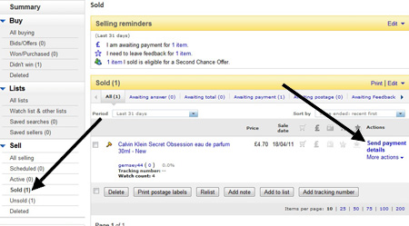 Ebay send payment details