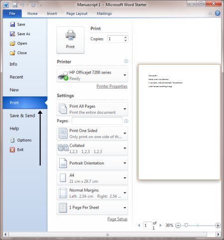 how do i set up the pages for printing a booklet in word