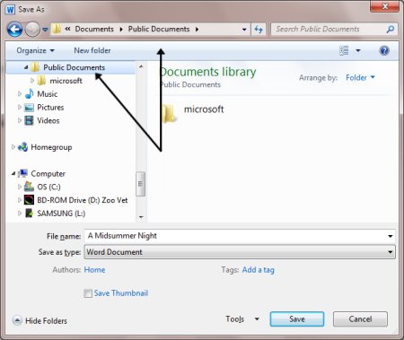 change default file location for saving in word