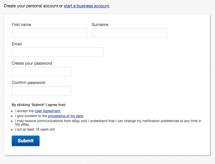Starting an eBay account