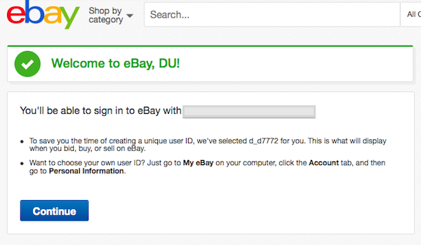 Signing up to eBay