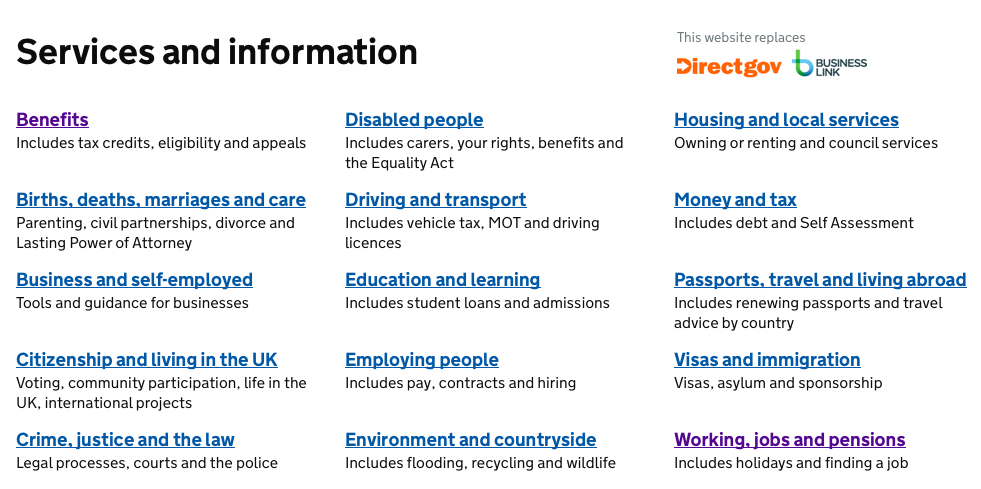 Gov.uk homepage
