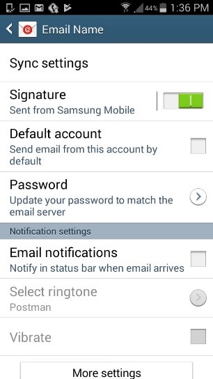 changing your email settings on android 