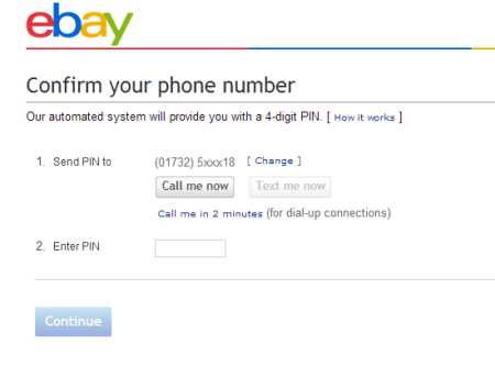 Ebay confirm phone number