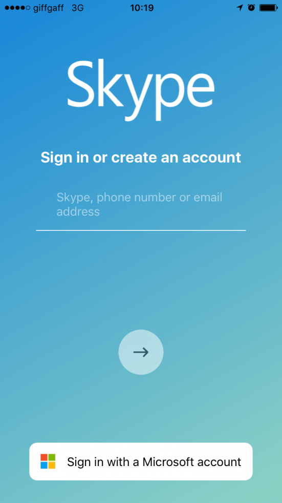 sign in or create a Skype account 