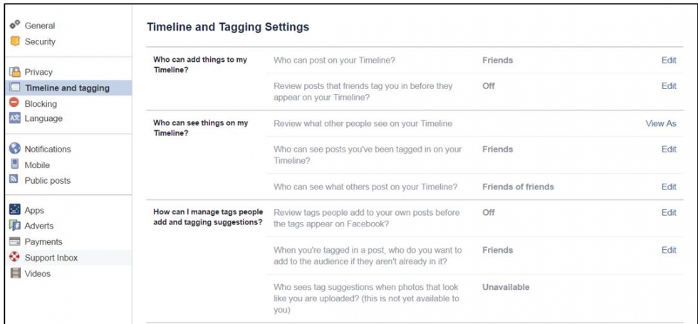 timeline and tagging settings 