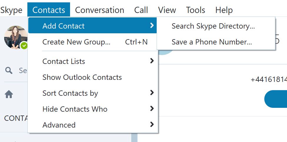 add a contact onto skype by clicking contacts