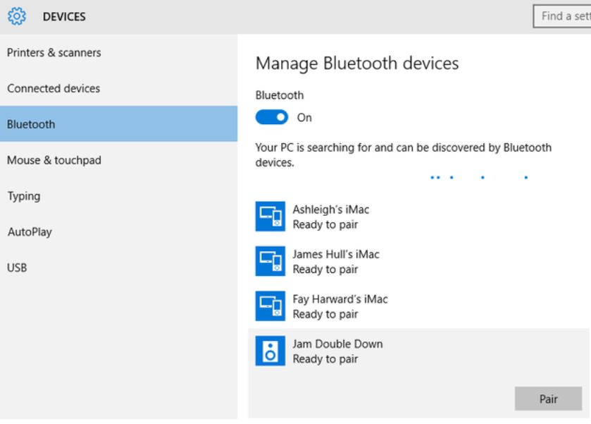 picture of bluetooth devices available to pair