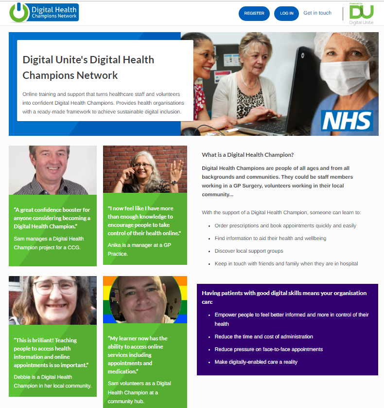 The home page of the Digital Health Champions Network