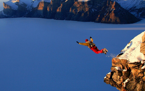 Someone jumping from a cliff to depict people's new bravery when learning digital skills