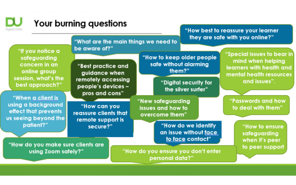 Burning questions at one of our remote digital skills support webinars